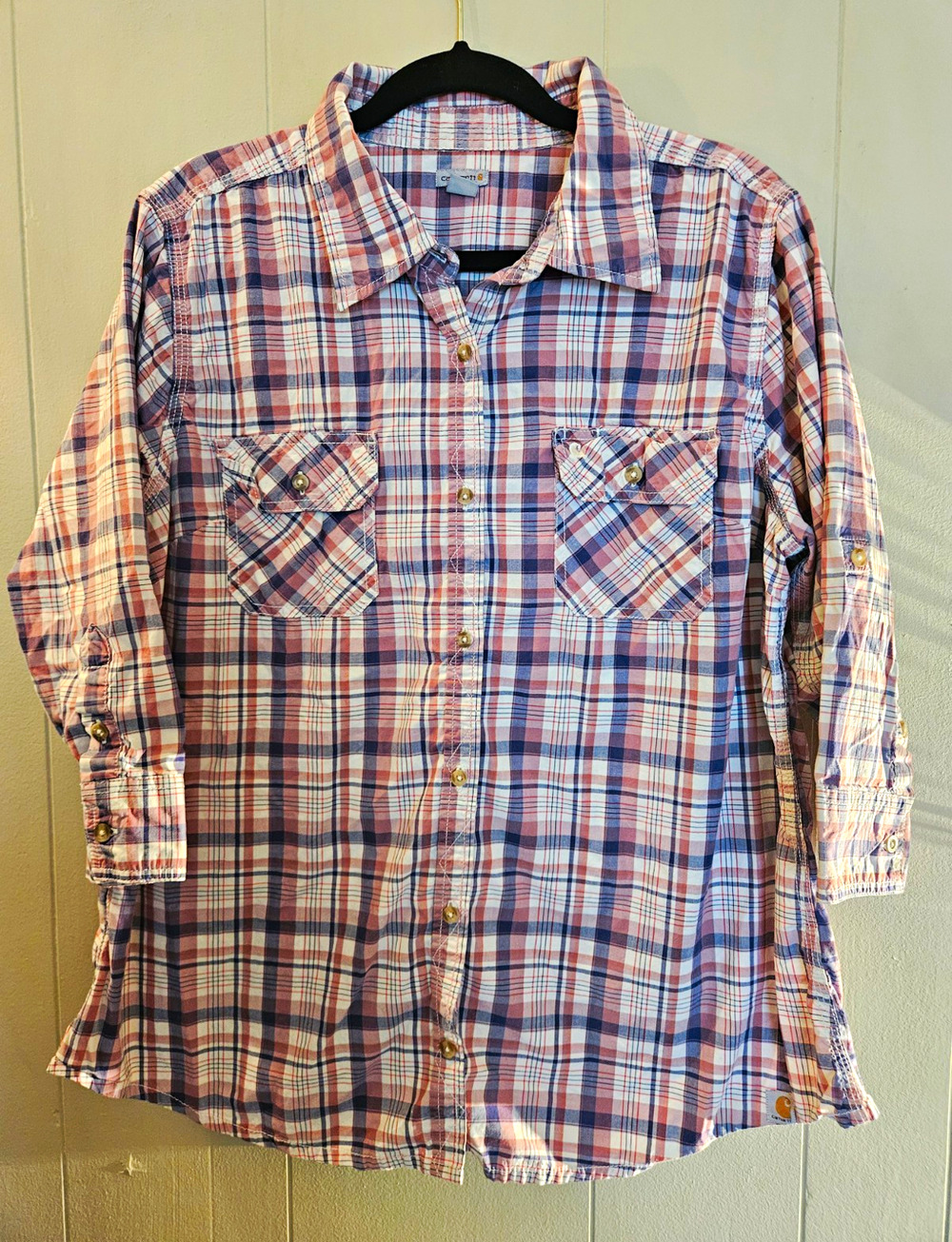 Carhartt Womens XL (16/18) Plaid Long Sleeve Button-Up Shirt Pockets Collared